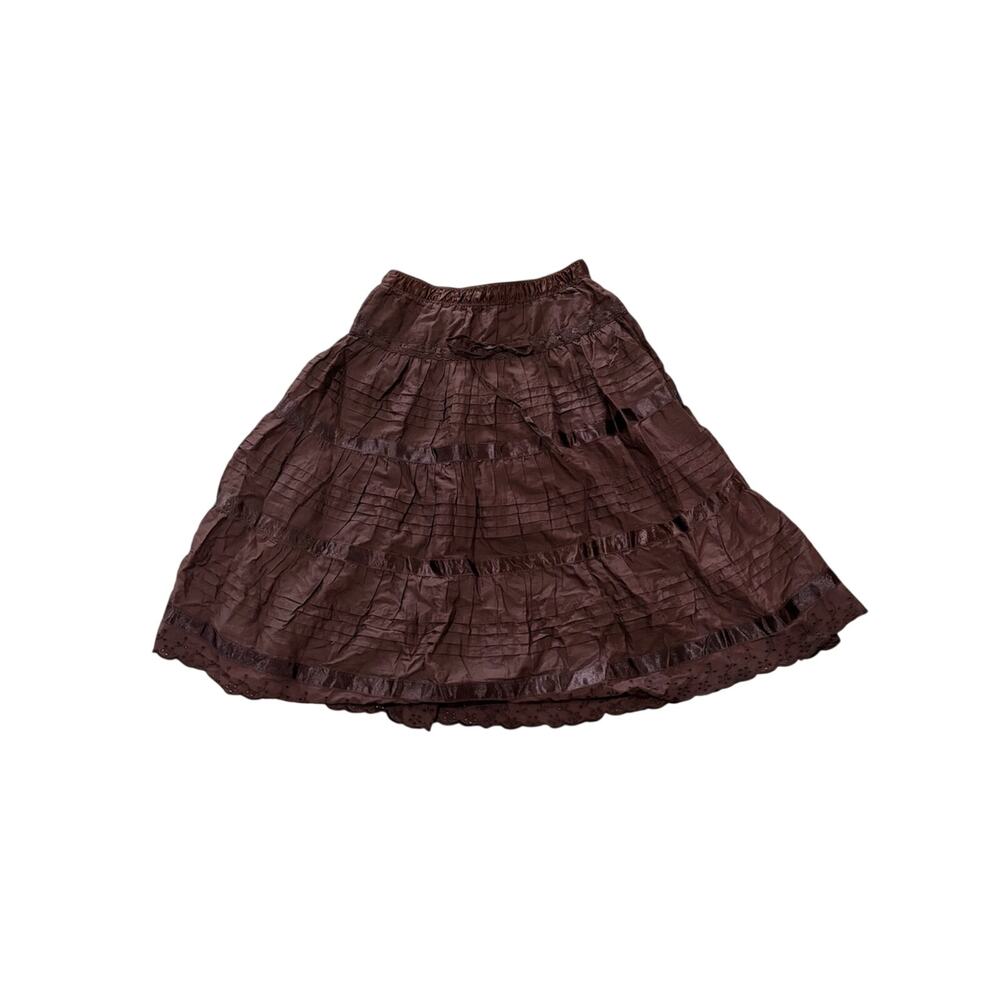 Madrid Vintage Boho 100% Cotton Crinkle Cottagecore Tiered A-line Midi Skirt